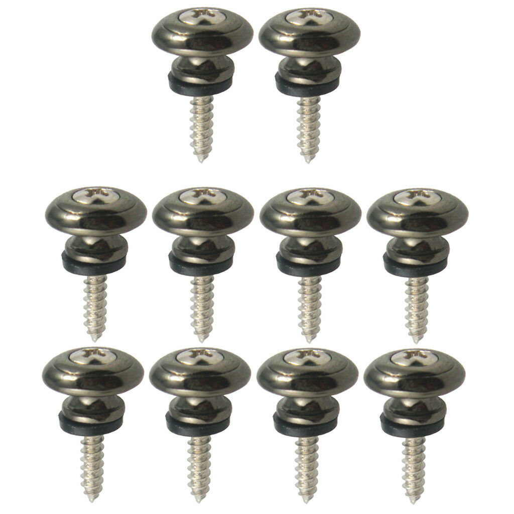10x Strap Lock Buttons for Acoustic Electric Bass Guitar Ukulele Parts Black