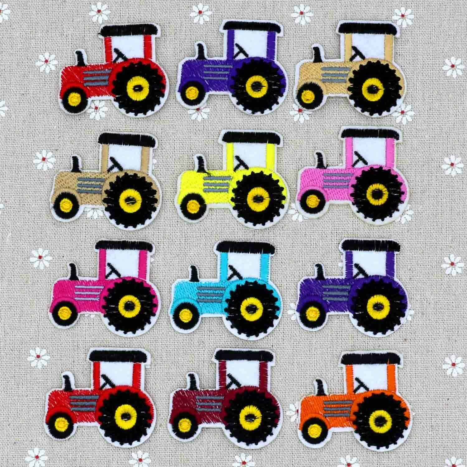 12Pcs Tractor Embroiderey Cartoon Iron On Patches Kids/Cute Sew Applique Badge