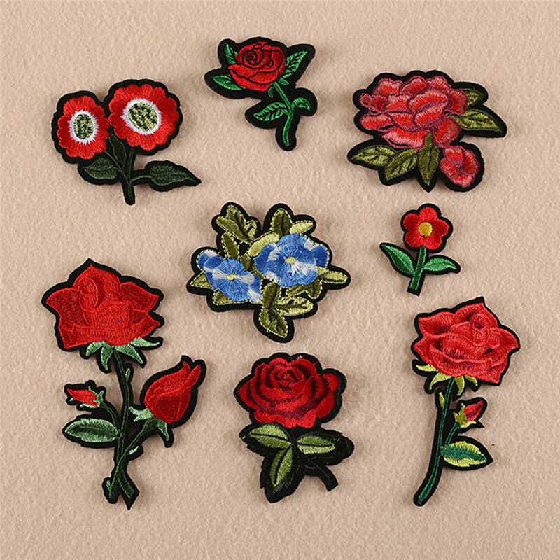 8x Red Rose Flower Embroidery Applique Cloth DIY Sewing & Iron on Patch Badg Lt