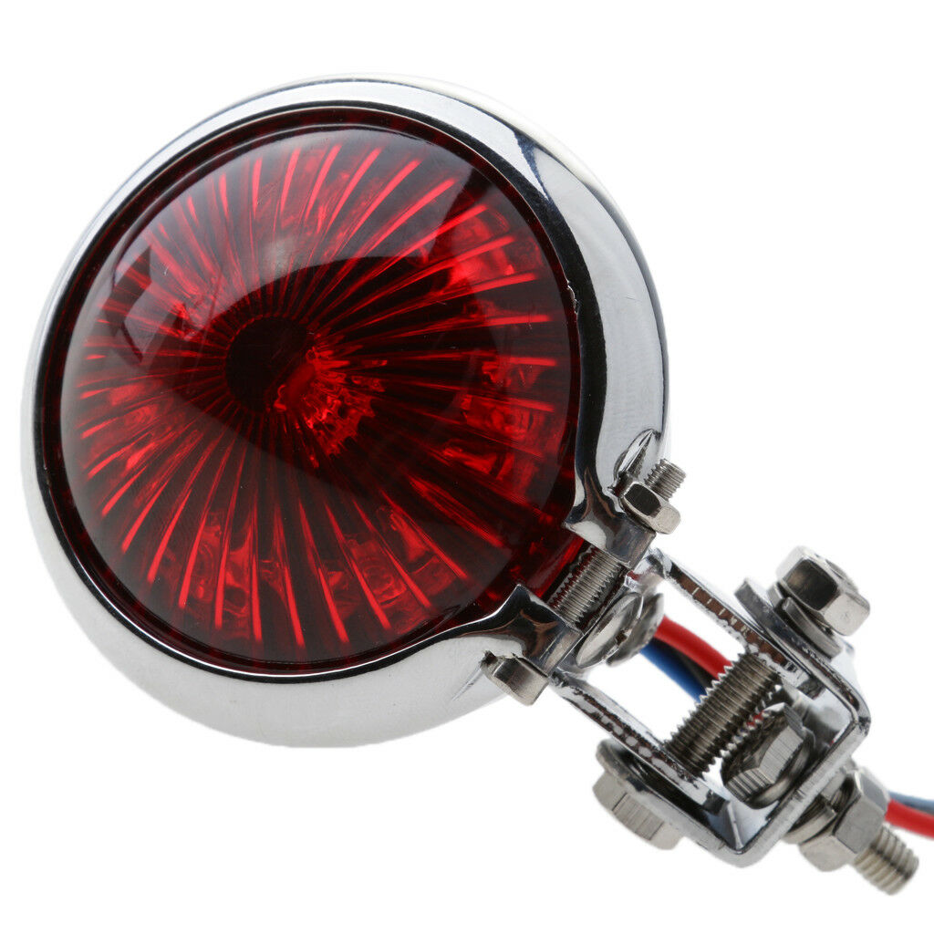 Chrome Motorcycle LED Rear Stop Tail Light for Custom Streefighter - Red