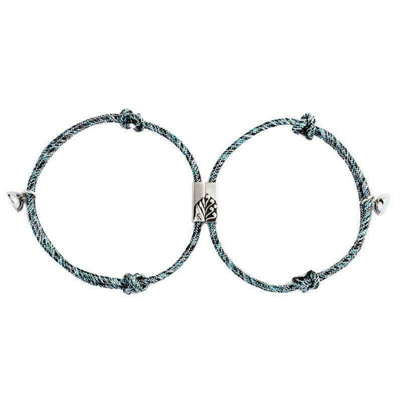 2Pcs Lover Friendship Rope Braided Distance Couple Magnetic Bracelet Set Jewelry