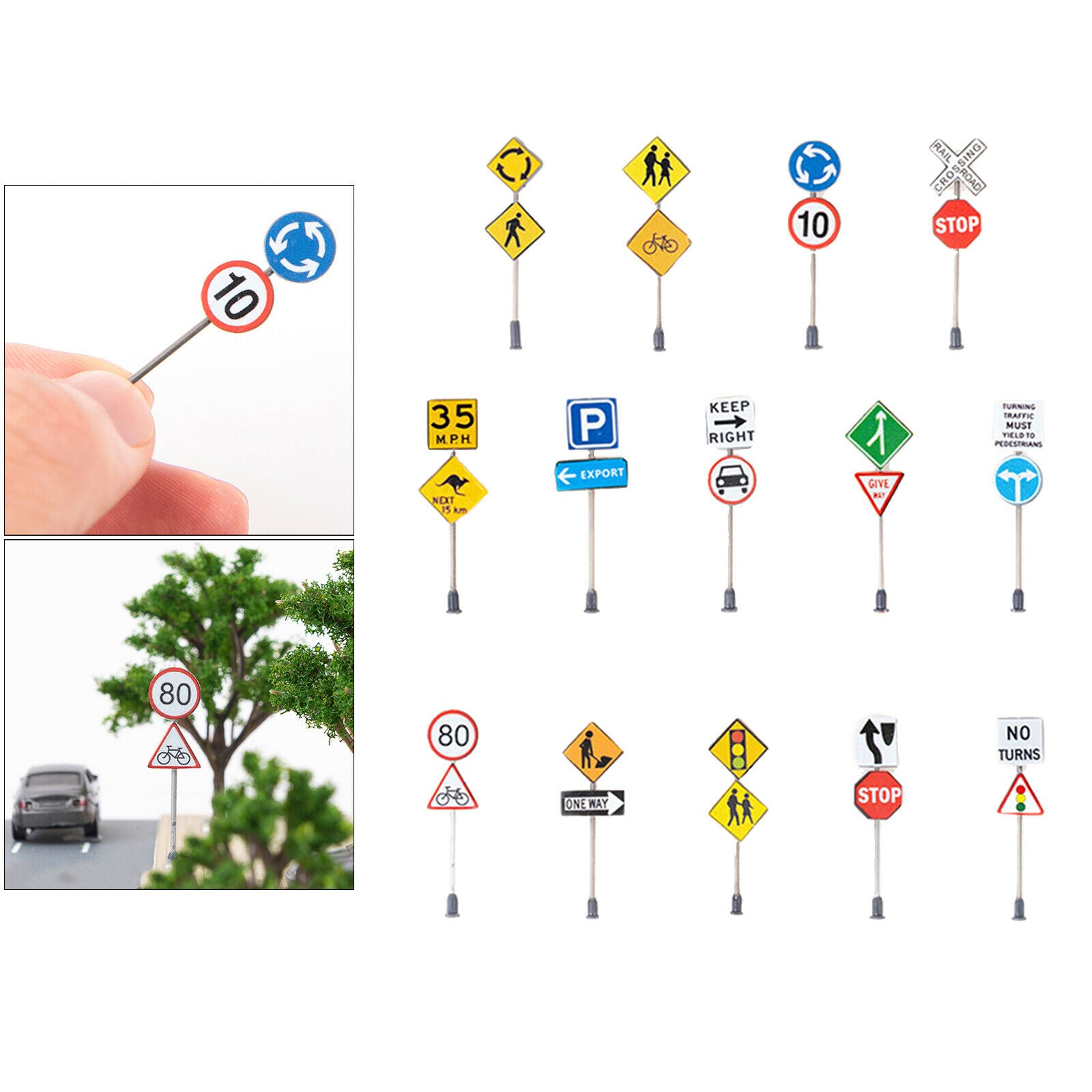 Set of 14 1/87 DIY Micro Landscape Decoration Road Signs Architectural Decor