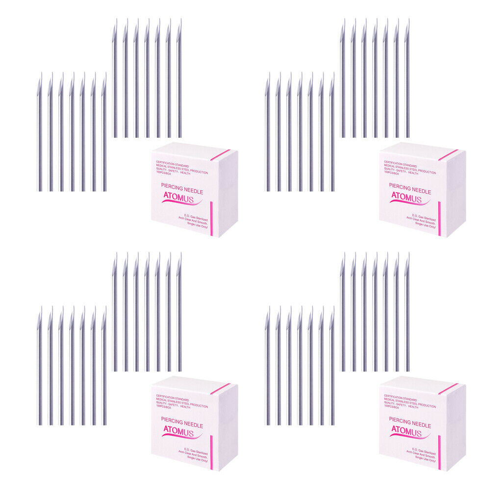 400 Pcs Professional Body Piercing Needles 16G Sterile for Lip Ear Nose