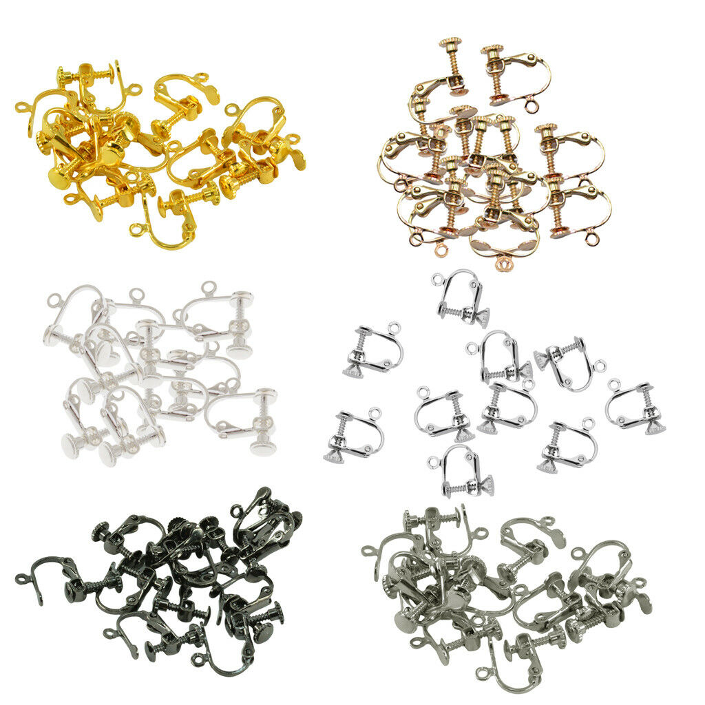 70pcs Retro Brass Clip On Screw Back Earring Open Loop & Ball No Piercing