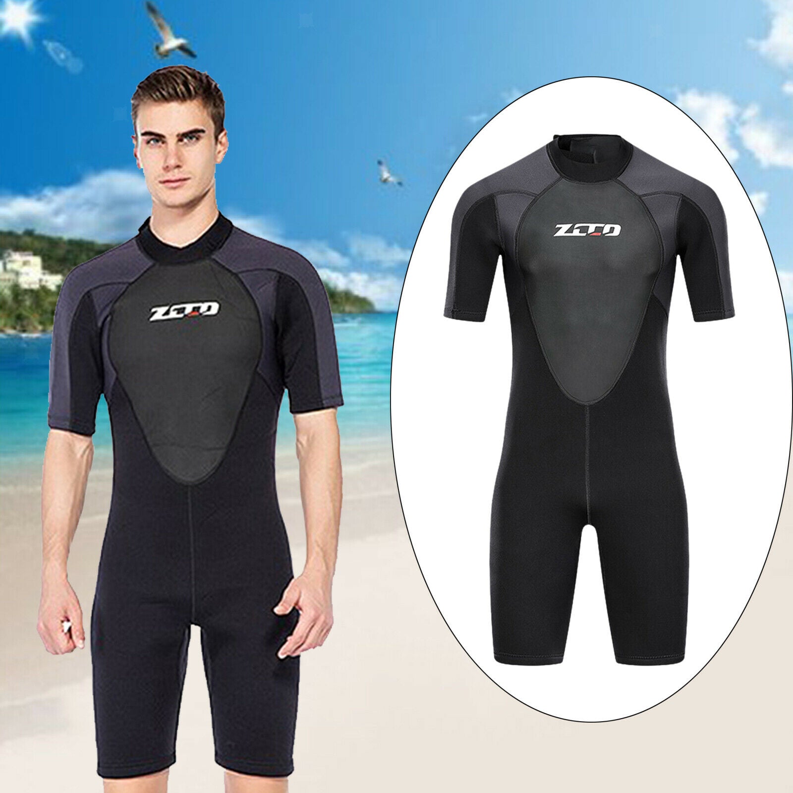 Mens 3mm Shorty Wetsuit Back Zip Dive Skin for Snorkeling Surfing Suits XL