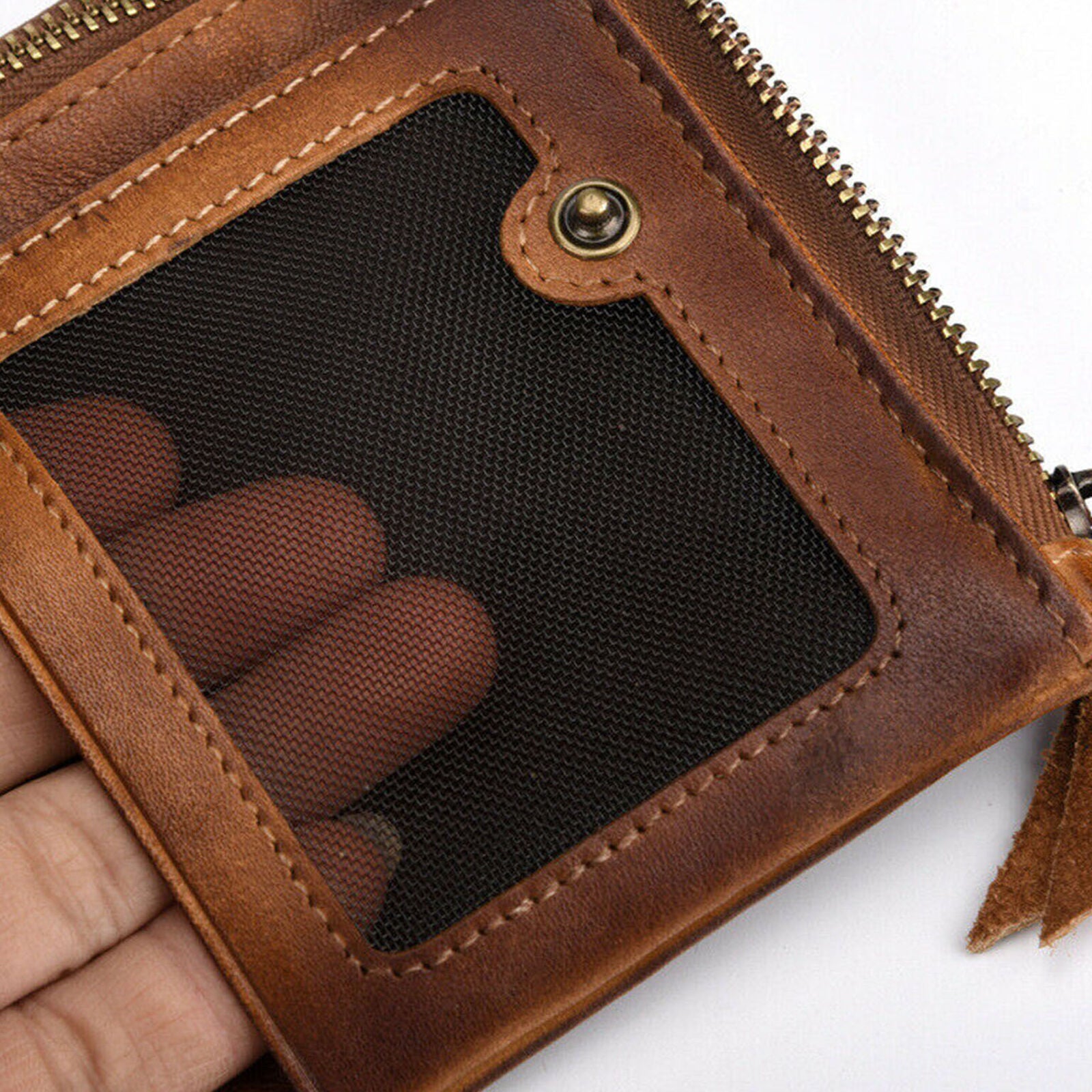 Cowhide Leather Mens Billfold Wallet Blocking Card Holder Zipper Coin Purse