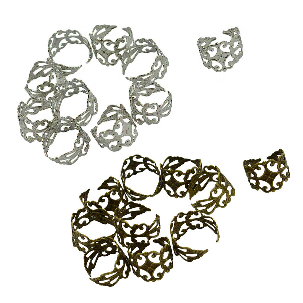 20 Pieces Adjustable Brass Blank Stamped Flower Ring DIY Making