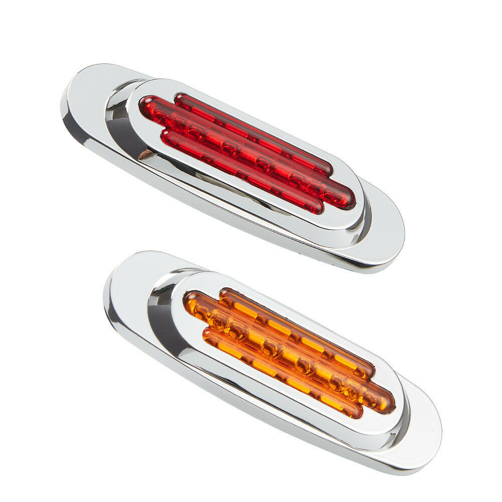 2x Red 2x Amber 16LED  6.5" 12V Trailer Side Marker Turn Signal Lights Chrome