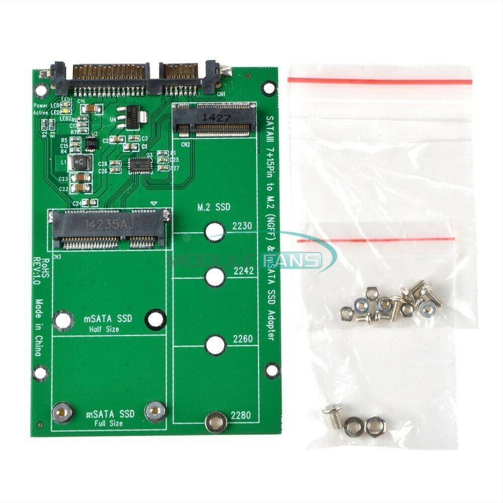 mSATA & M.2 B / B+M KEY NGFF 2.5" SSD to SATA III Converter Board Adapter Card