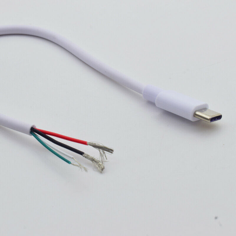 1pc 20cm 8in USB C Type-C Male Plug 2/4 wires Power Pigtail Cable DIY White 5A