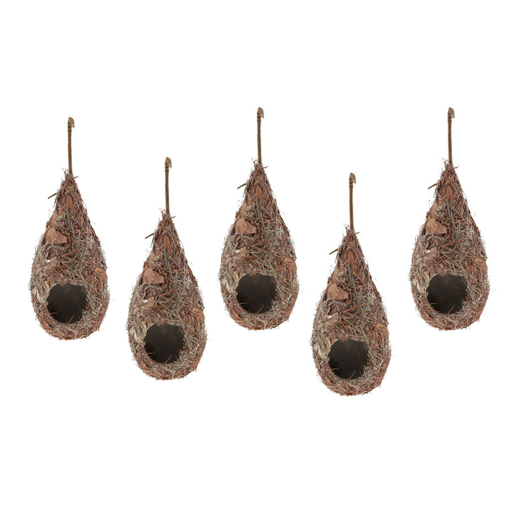 5 Pack Bird House, Hanging Birdhouse Hummingbird Nest Fiber Hand-Woven Roosting