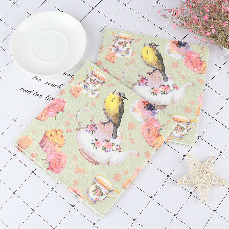 20pcs Flower and Bird Decoupage Napkin Paper Tissue for Xmas Wedding Dec_DD