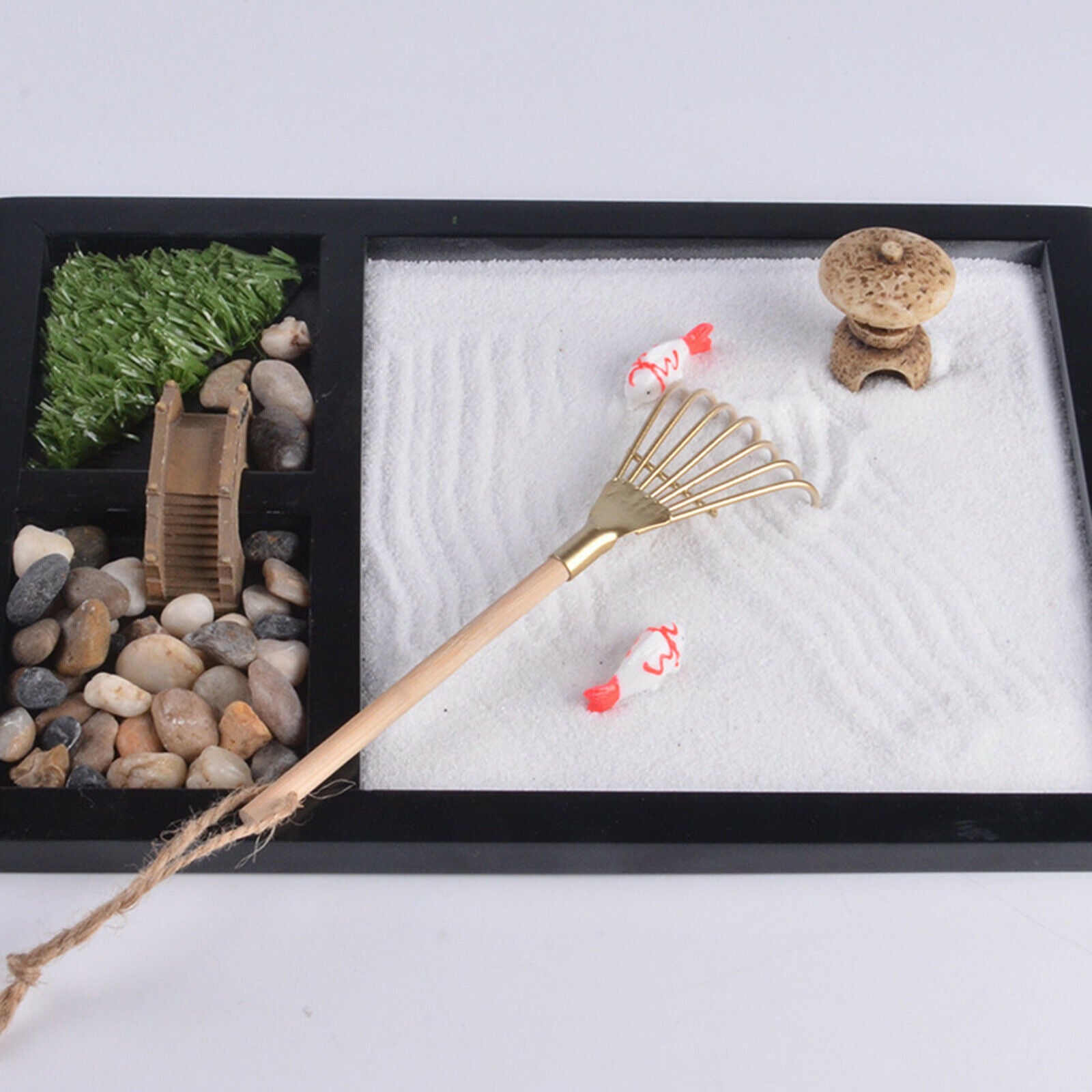 Buddhism Zen Garden Kit Relaxation Rock Sand Garden with Incense Holder
