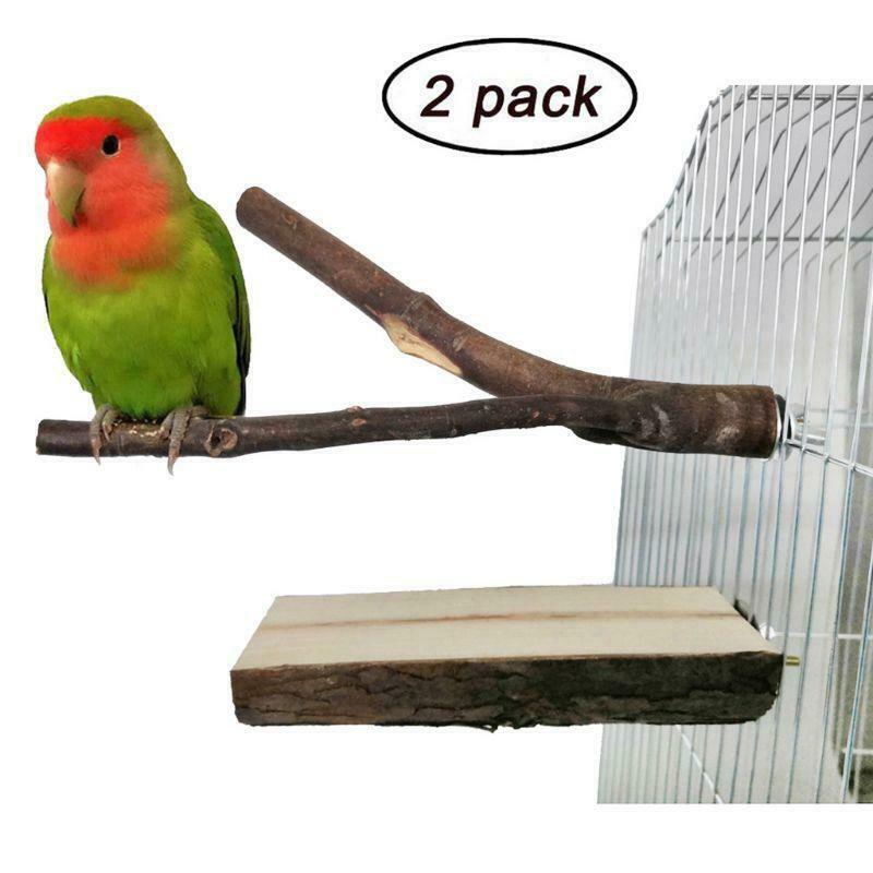 2Pcs Natutal Wooden Bird Parrot Toys Rough Bird Perch Cage Play Stand Platform