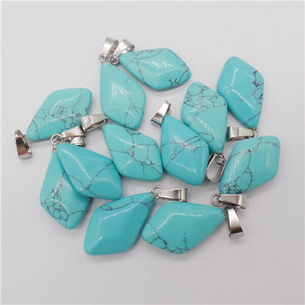 15Pcs 24x15x6mm Green Turquoise Faceted Shield Pendant Bead DIY Jewelry HH9590