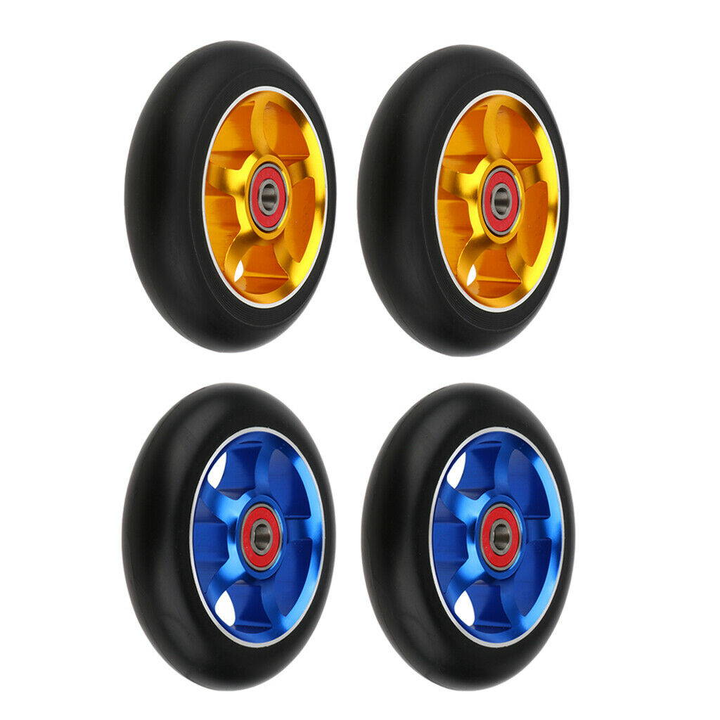 2 Sets of Spare Wheels 100mm with Bearings & Bushings Golden And Blue
