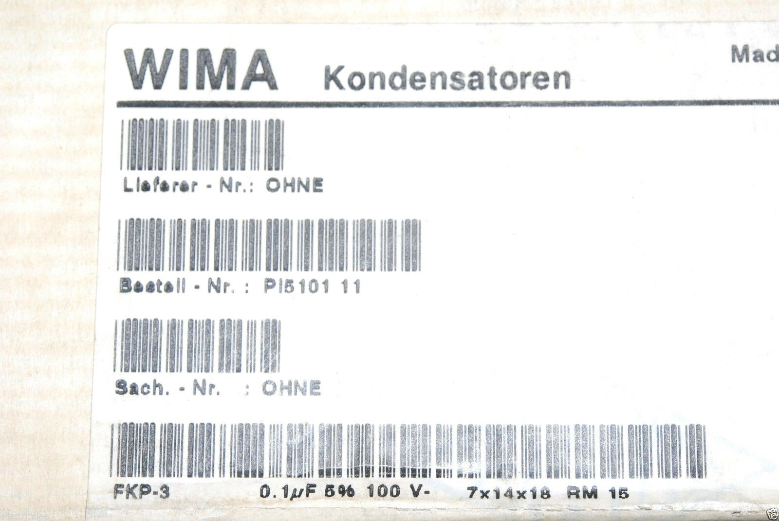 2pcs- WIMA FKP3 0.1uF ( 0,1µF 100nF ) 100V 5% pitch:15mm Polypropylene Capacitor