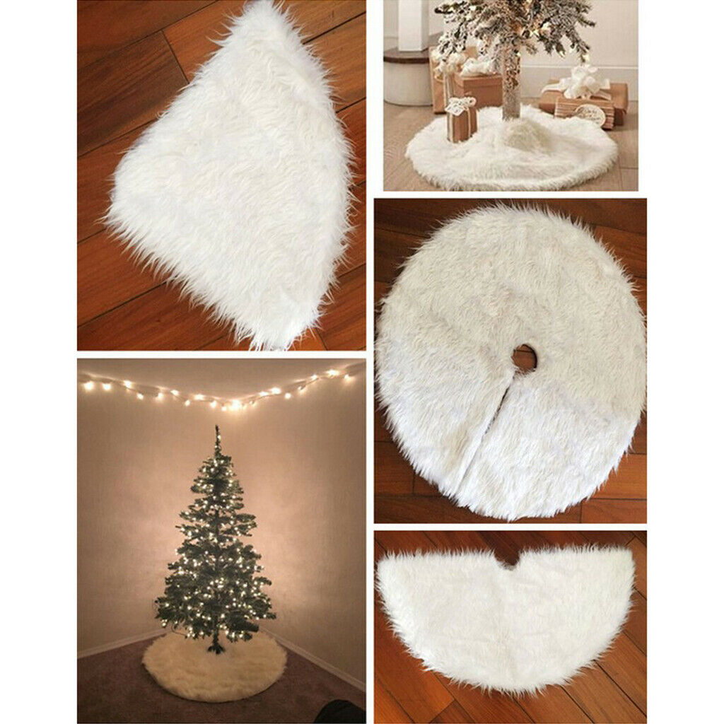 White Plush Christmas Tree Skirt Faux Fur Carpet   Tree Decorations 90cm