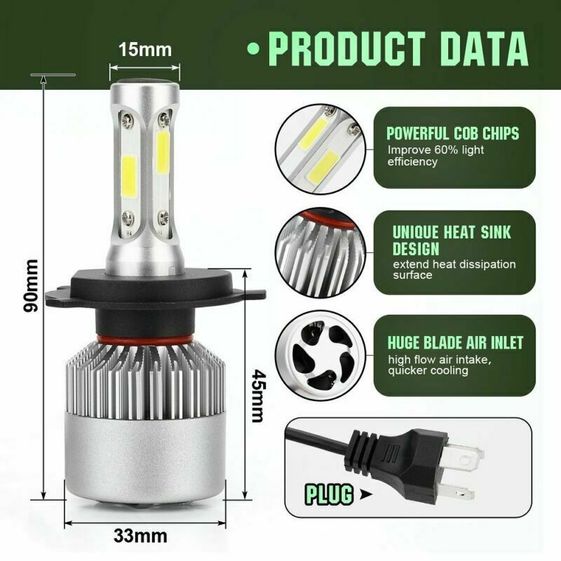 2xAuto Car LED H4 HB2 Hi/Lo 2 Bulbs Fog Driving Headlight Kit 160W 16000LM 6000K