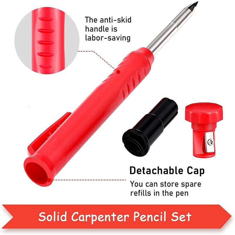 3 Pieces Solid Carpenter Pencil with ener and 18 Refill Leads, Carpenter PenciV1