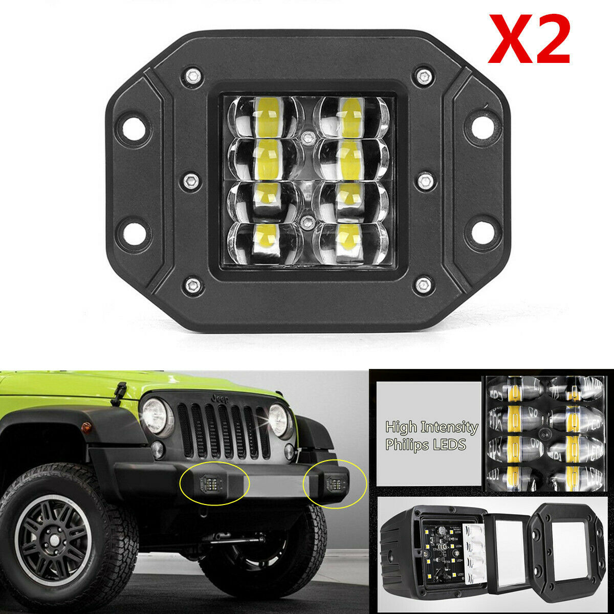 2Pcs 96W Spot Flood Combo LED Work Light SUV Truck Off-Road Bumper Reverse Lamps
