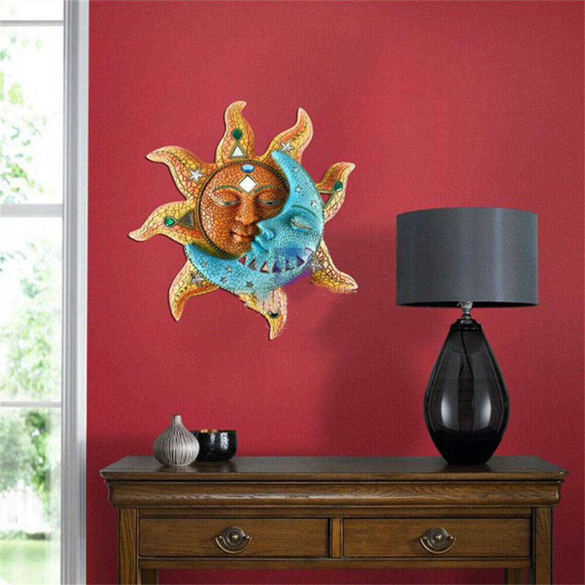 Golden Sun And Blue Moon Home Decor Indoor Outdoor Art Statue Sculpture DIY Gift