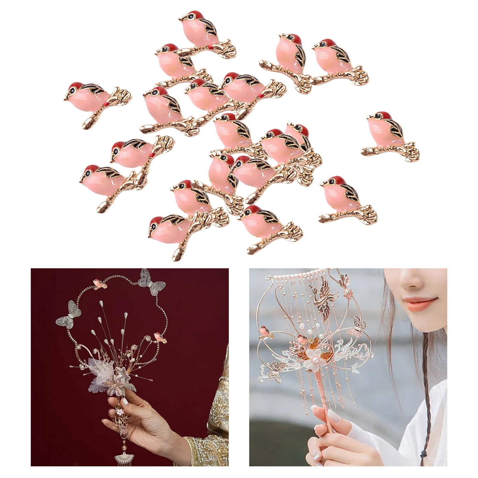20Pcs Small Alloy Enamel Bird Flatback Beads Embellishments Bulk DIY Decor