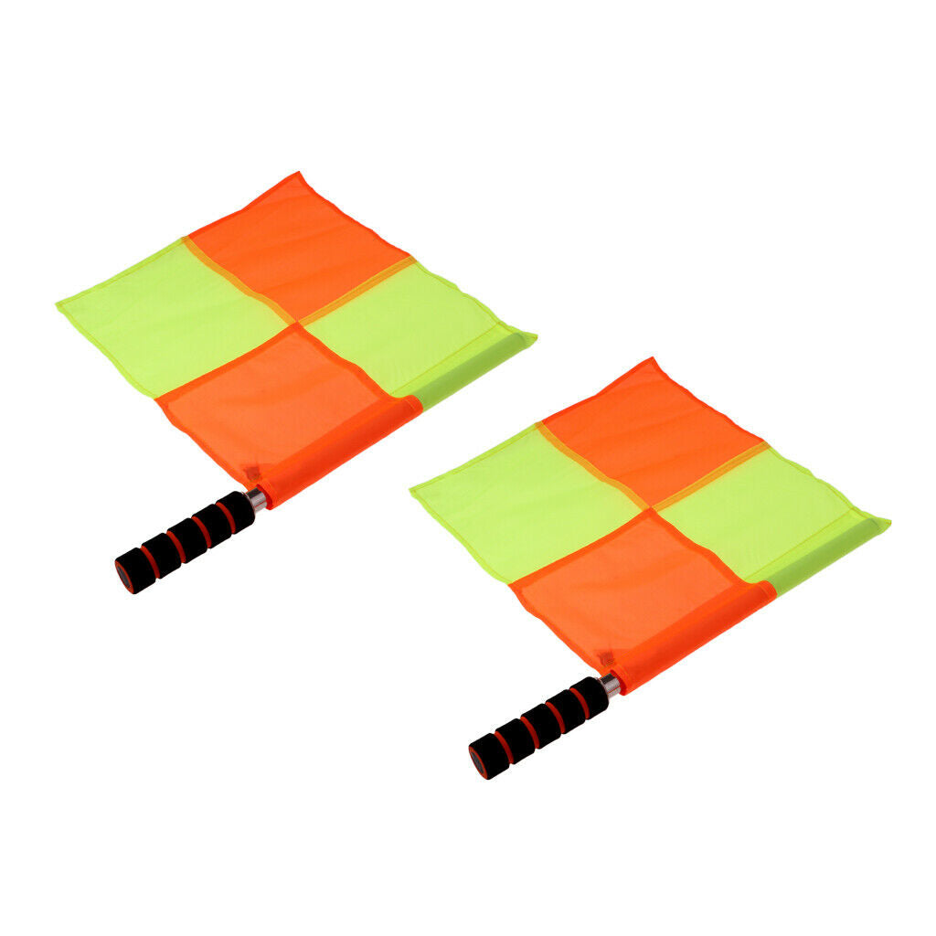 2x Official Soccer Football Linesman Referee Flags with Stainless Steel Rod