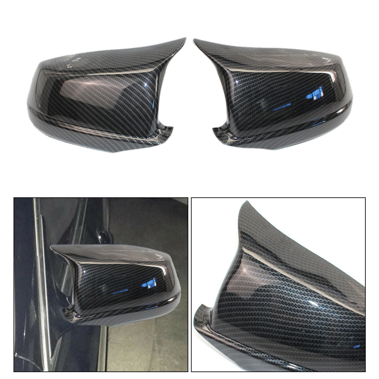 1Pair Side Rearview Mirror Cover Cap Carbon Fiber Replace Style For BMW F10