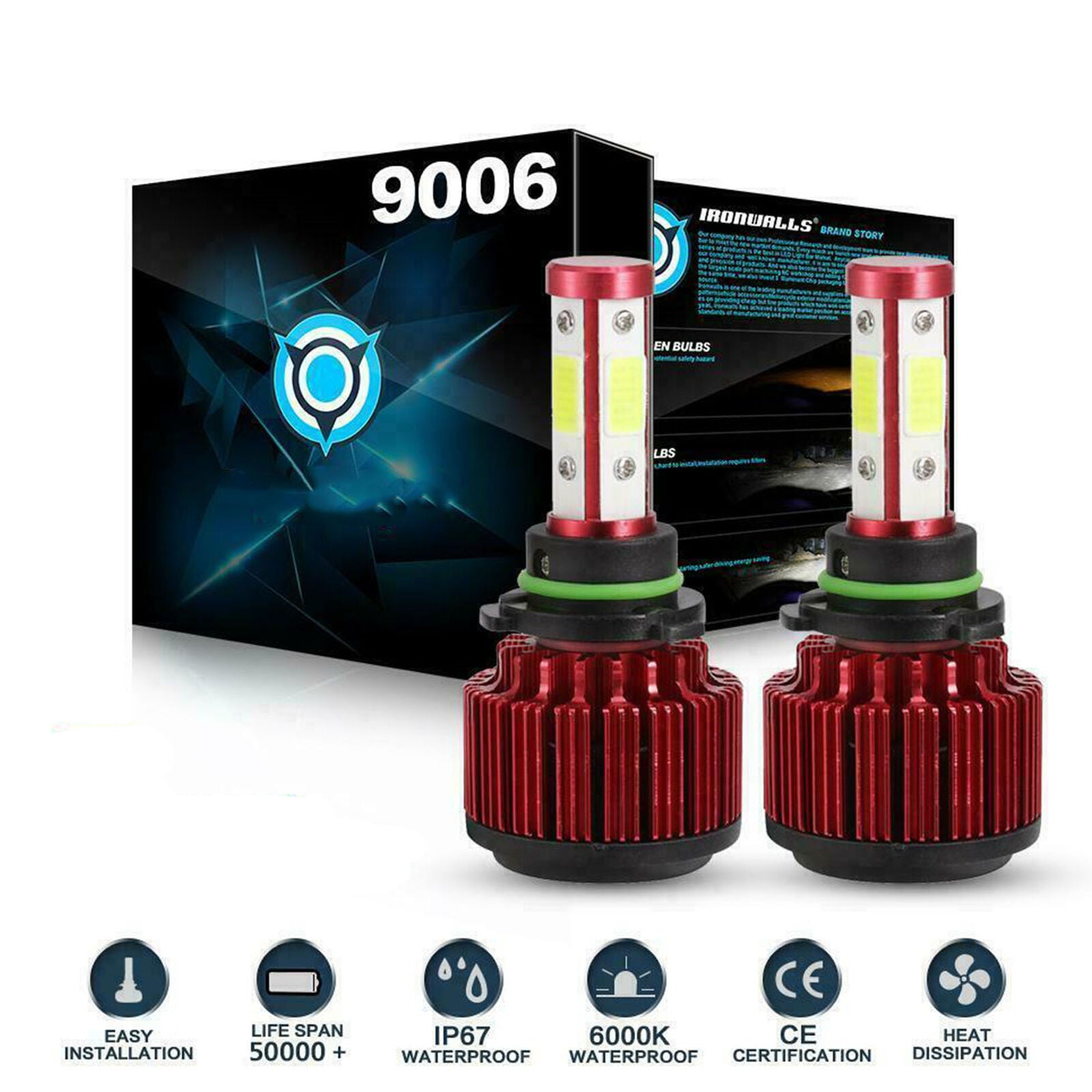 4-sides LED Headlight Kit 9006 HB4 HB4U 6000K 2600W 390000LM Fog Bulbs Pair HID