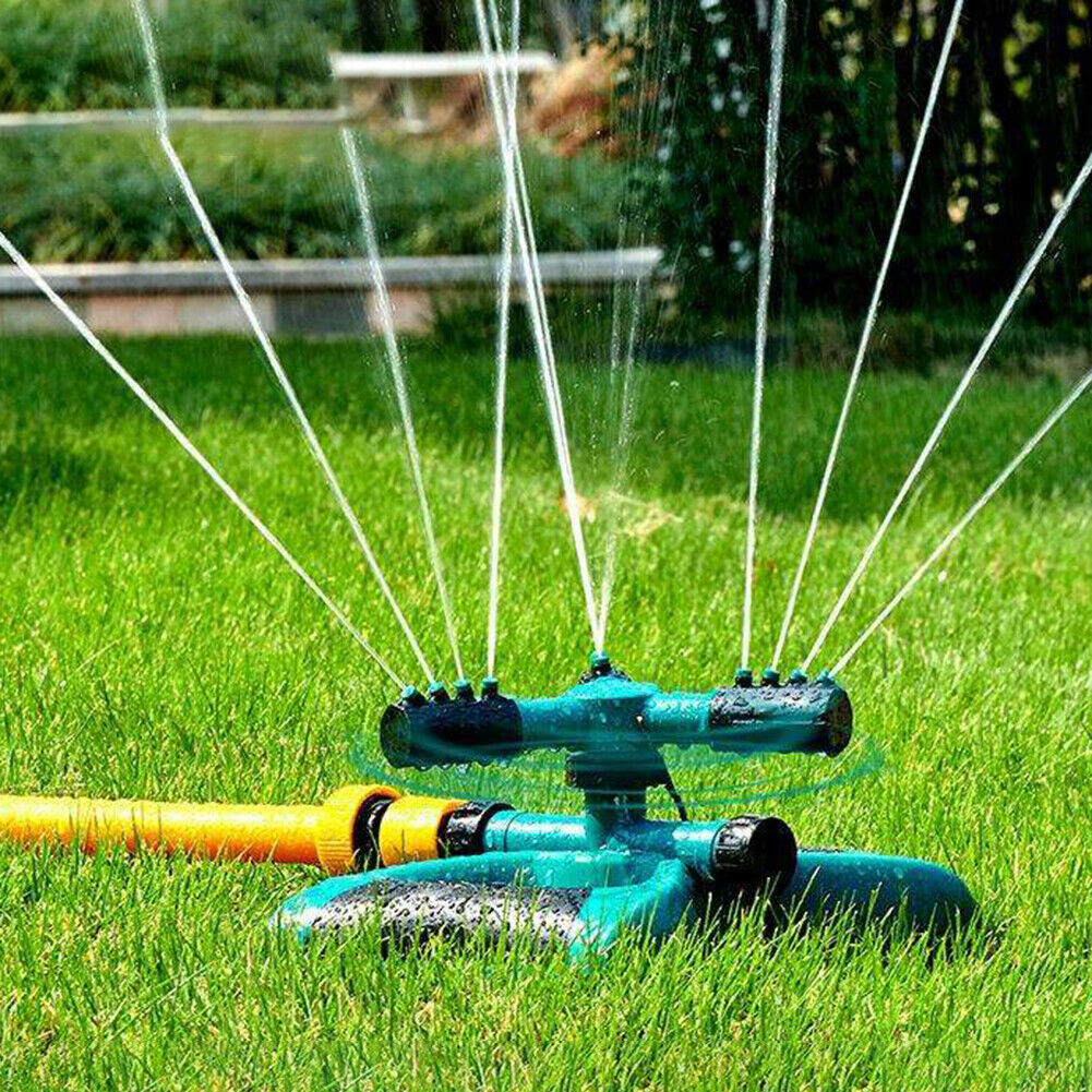 360 Degree Rotating Water Sprinkler 3 Arms Nozzles Garden Irrigation Tools @