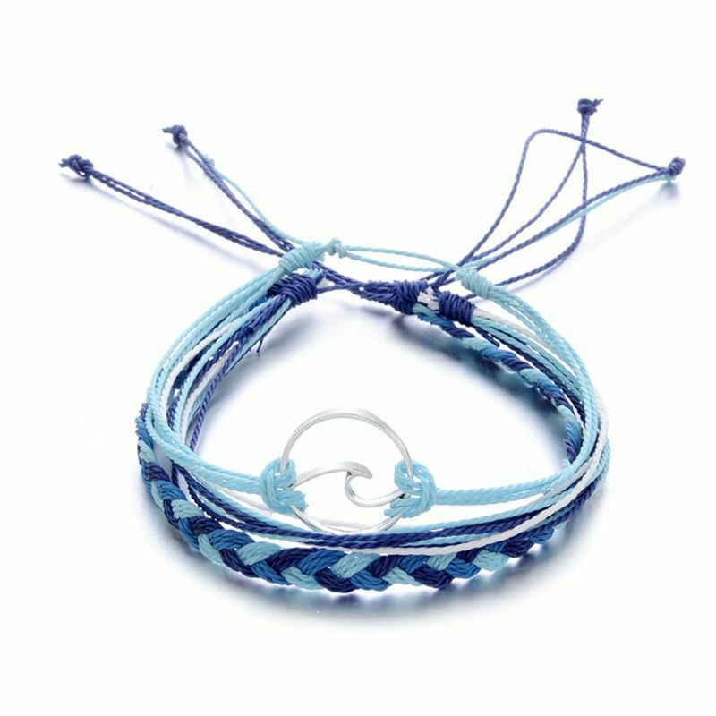 3Pcs Friendship Handmade Waxed Cord Weave Multi-layer Beach Wave Bracelets Kit