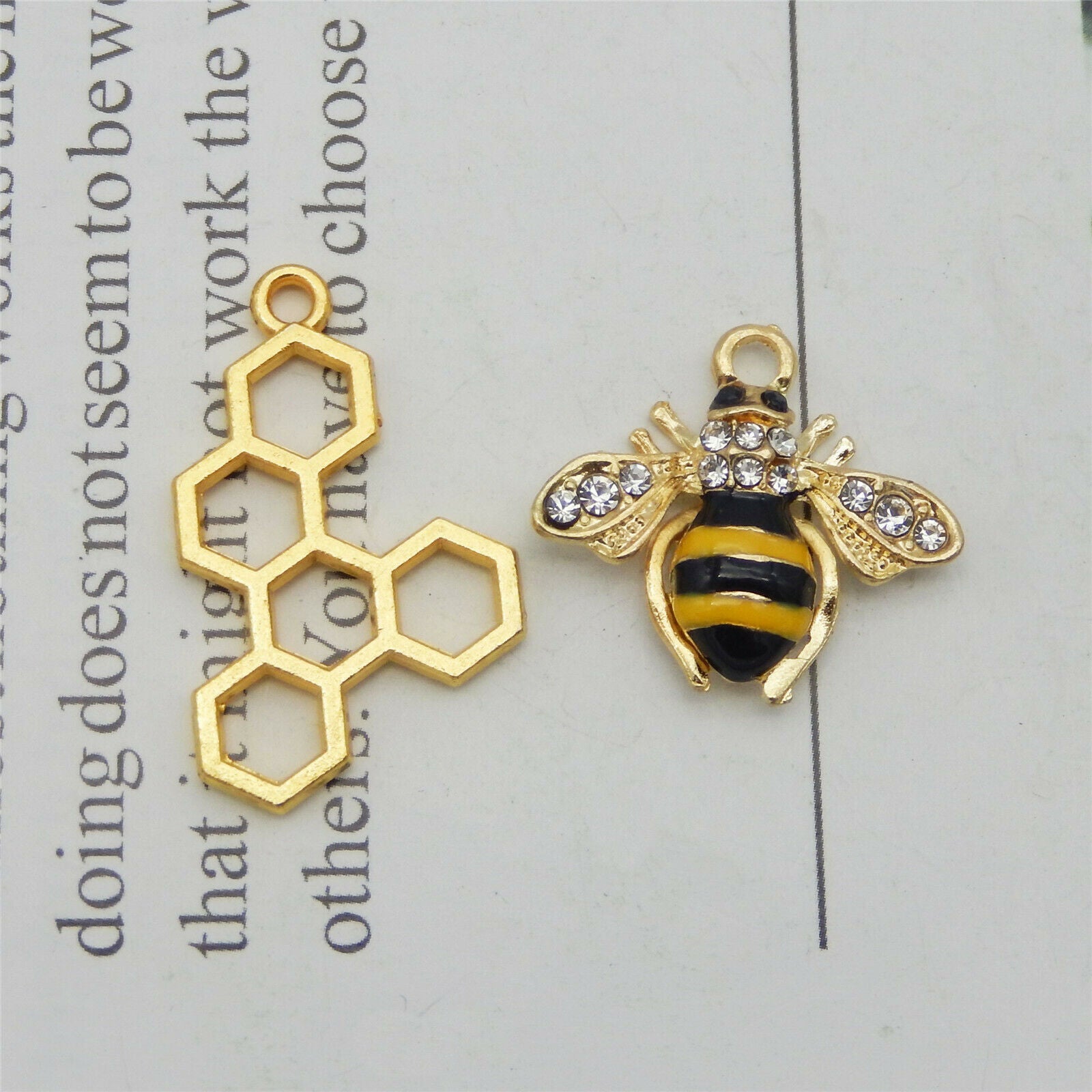 12pc Colorful Enamel Crystal Bees and Honeycomb Charms Pendant Jewelry Making