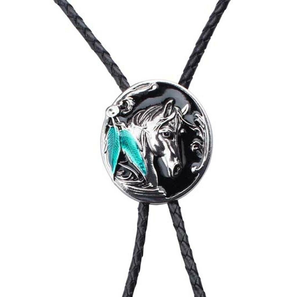 Men Women Bolo Tie Western Cowboy Rodeo PU Leather Necklace Cool Gift Black