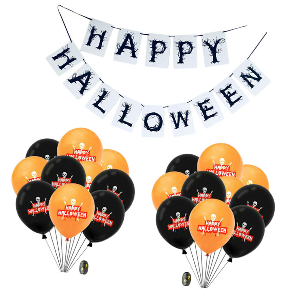 22Ct Halloween Hanging Banner and Balloons House Decorations - Black and Orange