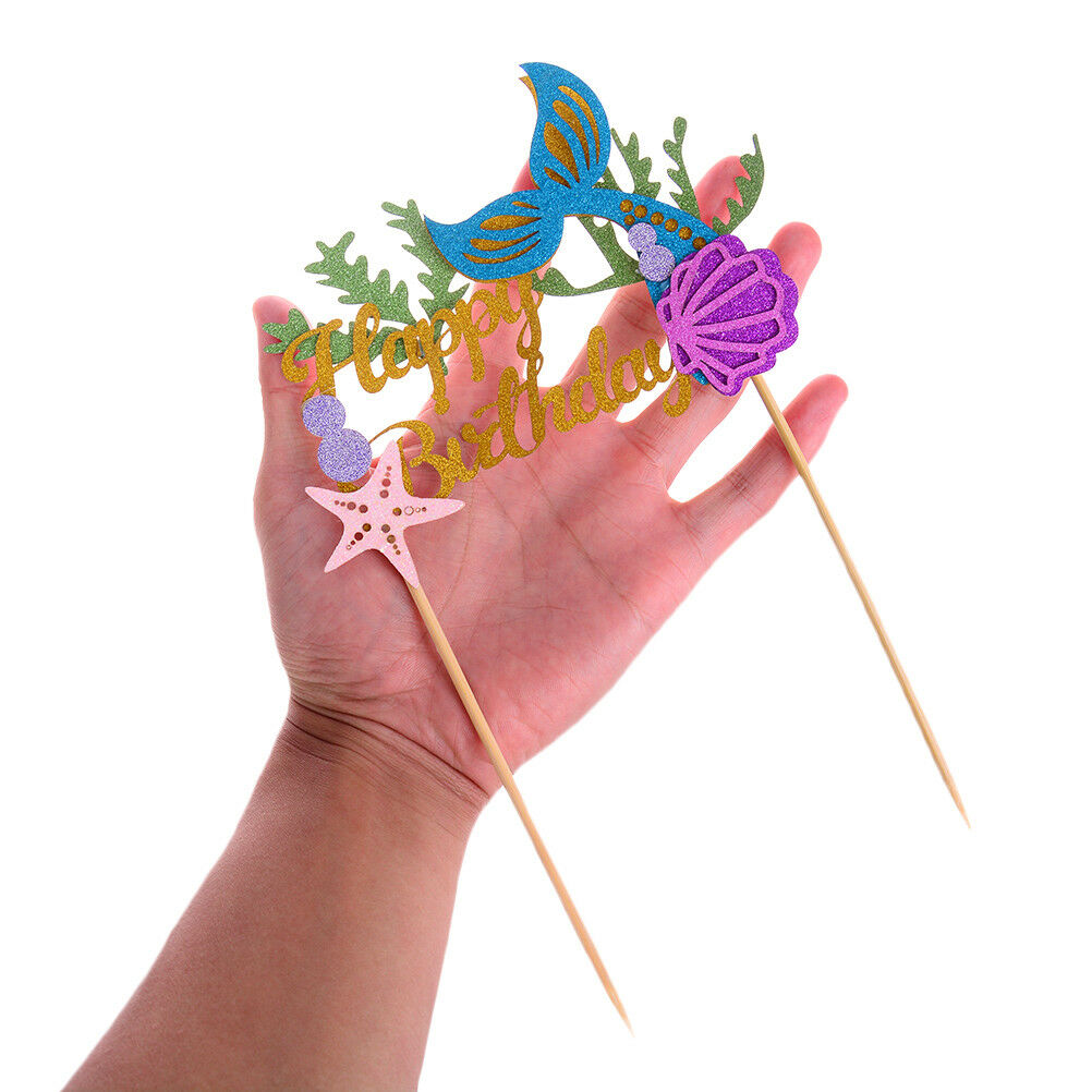 Starfish Mermaid Happy birthday Cake Toppers Cupcake Baby Shower DIY Gif.l8