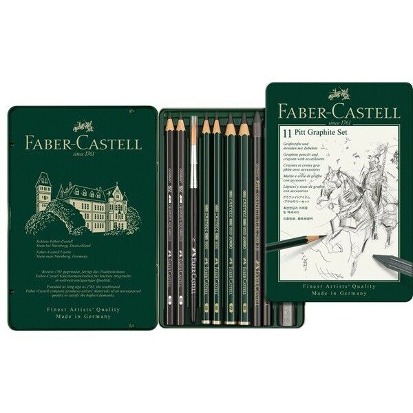 #112972 Faber Castell Tin of 11 Pitt Graphite Pencils Set Artists Art Collection