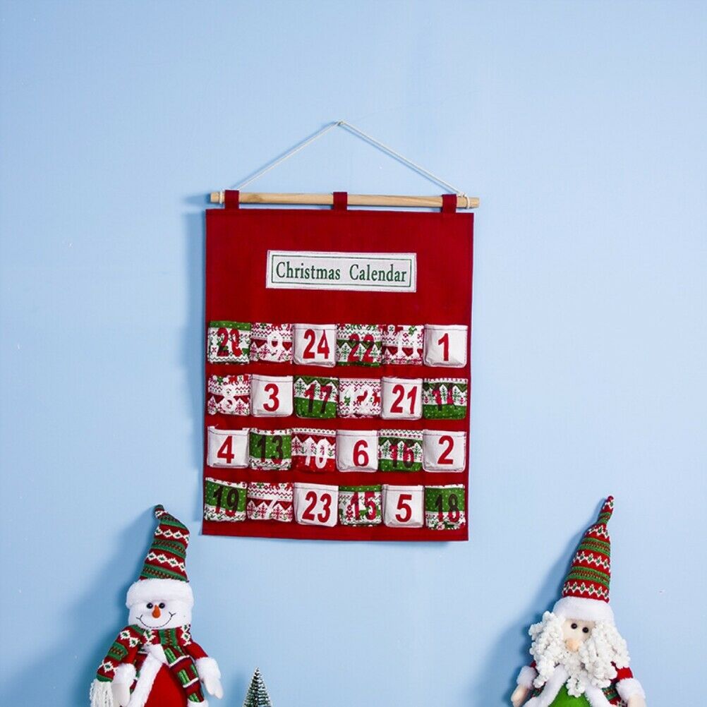 Christmas Advent Calendar Wall Hanging Bag with 24 Pockets Christmas Decorations