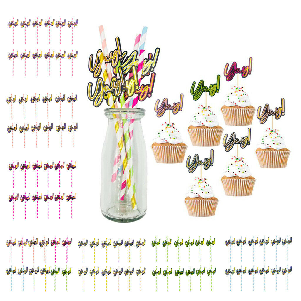 12 Pieces Party Paper Straws Rainbow Stripe Paper Drinking Straw Hot Pink