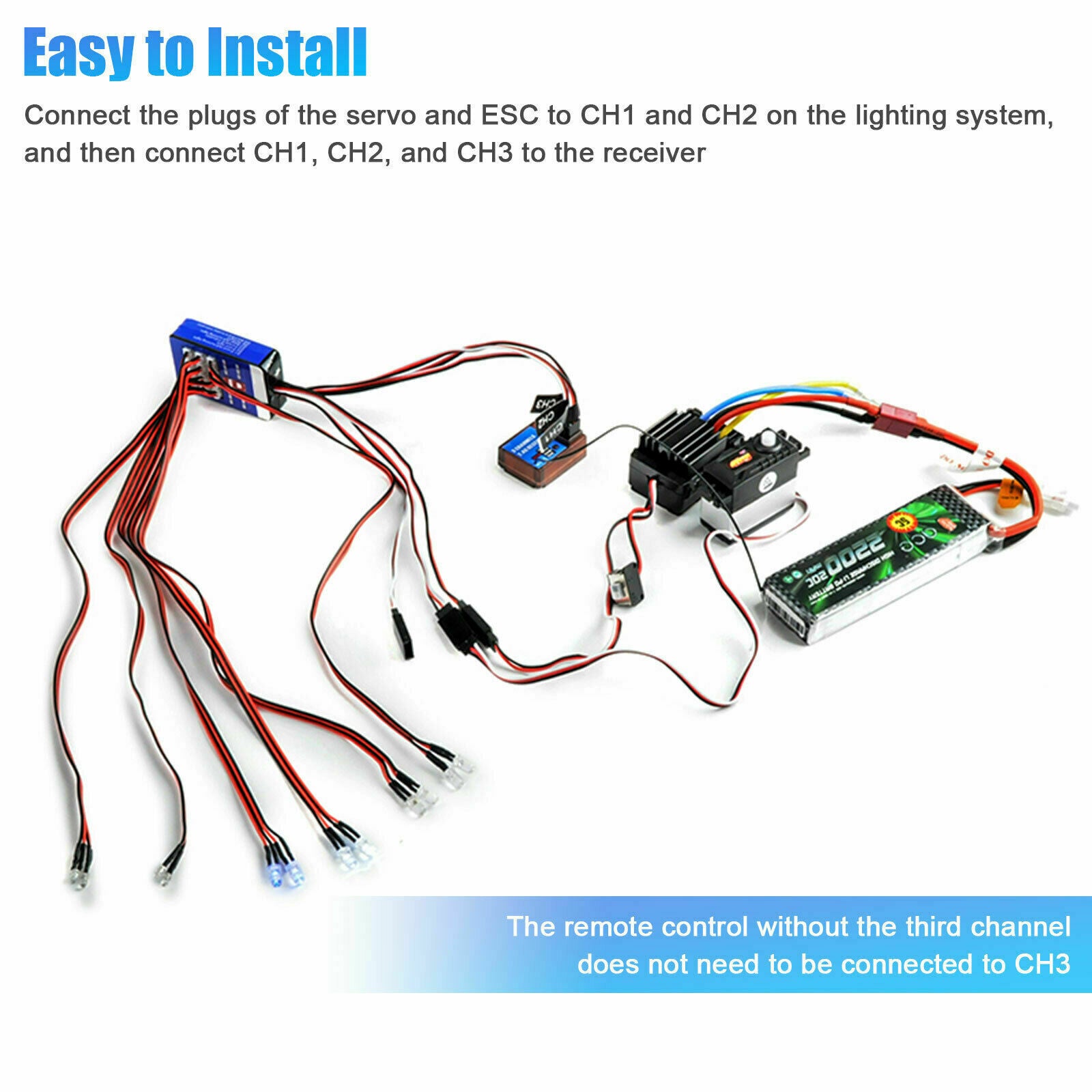12 LED Lighting Kit Steering Brake Simulation Flash Light for 1/10 Tamiya HSP