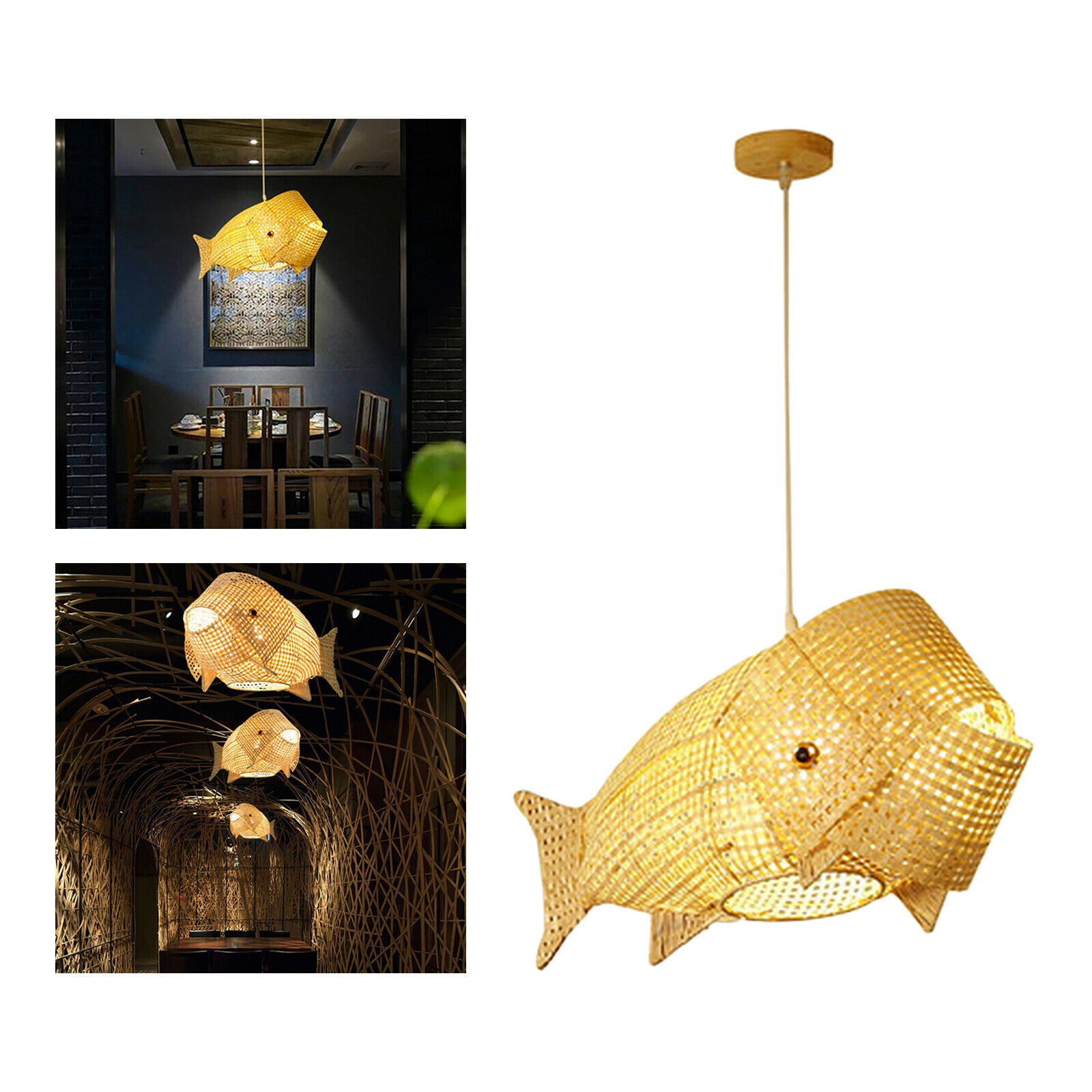 Fish Shaped Bamboo Lampshade Bedroom Office Teahouse Chandelier Lamp Cover