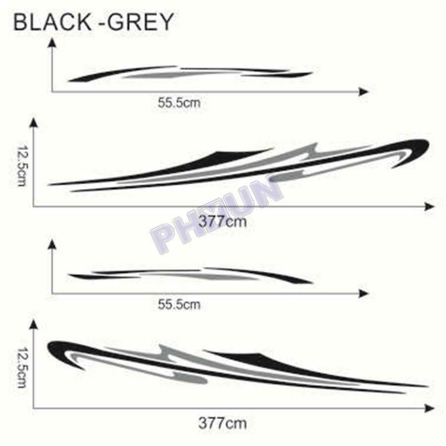2x Car Truck Body Stickers Decals Black & Gray Stripes Sport Style 377cm* 12.5cm