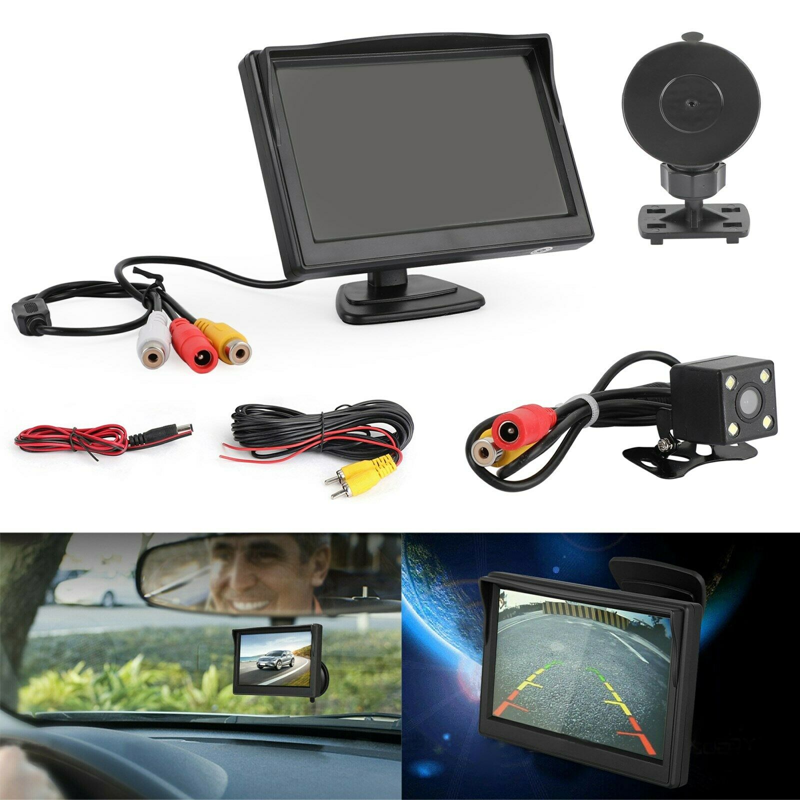 5 inches TFT LCD Car Screen Monitor + Universal 4LED Car Rear View Camera Kit CA