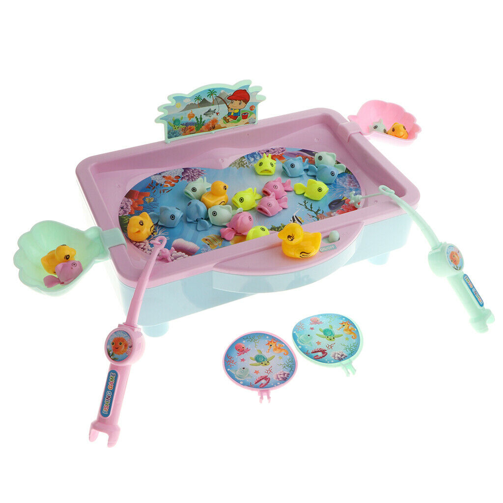 32Pcs Electric Rotating Fish Pool With Light & Music Magnetic Fishing Pole Rod