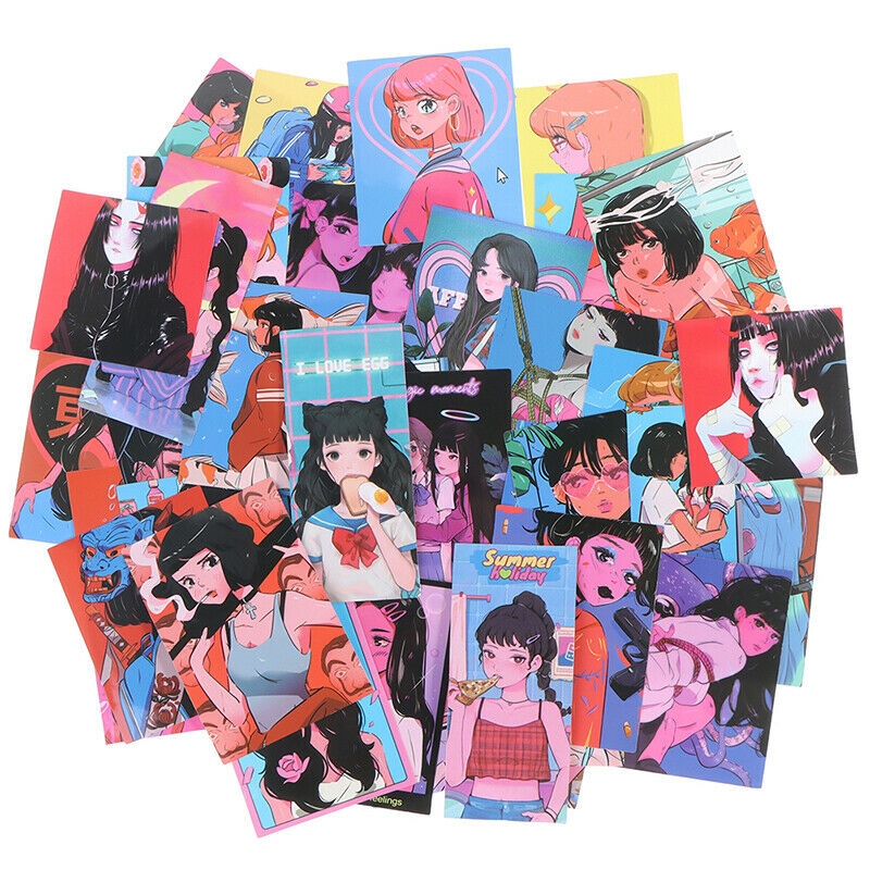 37Pcs Japan Retro Anime Girl Stickers DIY Diary Laptop Phone Suitcase Dec.l8
