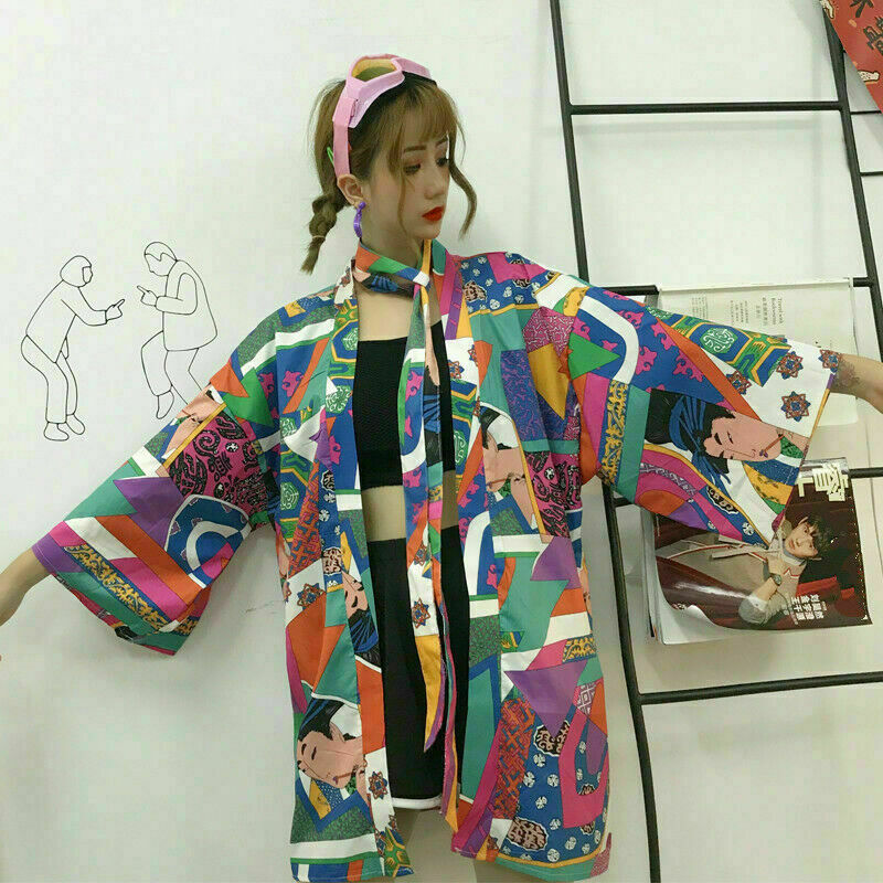 Japanese Women Kimono Jacket Coat Cardigan Outwear Top Retro Haori Harajuku