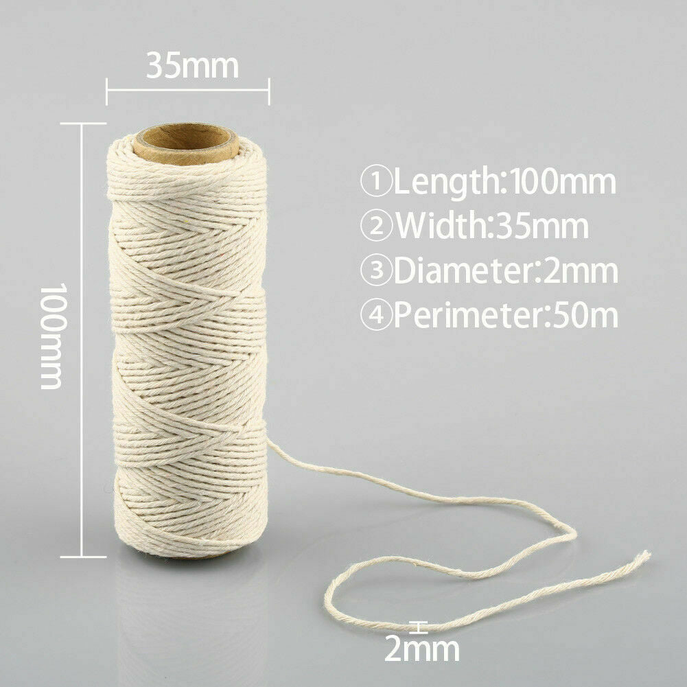 50M Natural Handmade Cotton Piping Cord Draw String Craft Macrame Artisan String