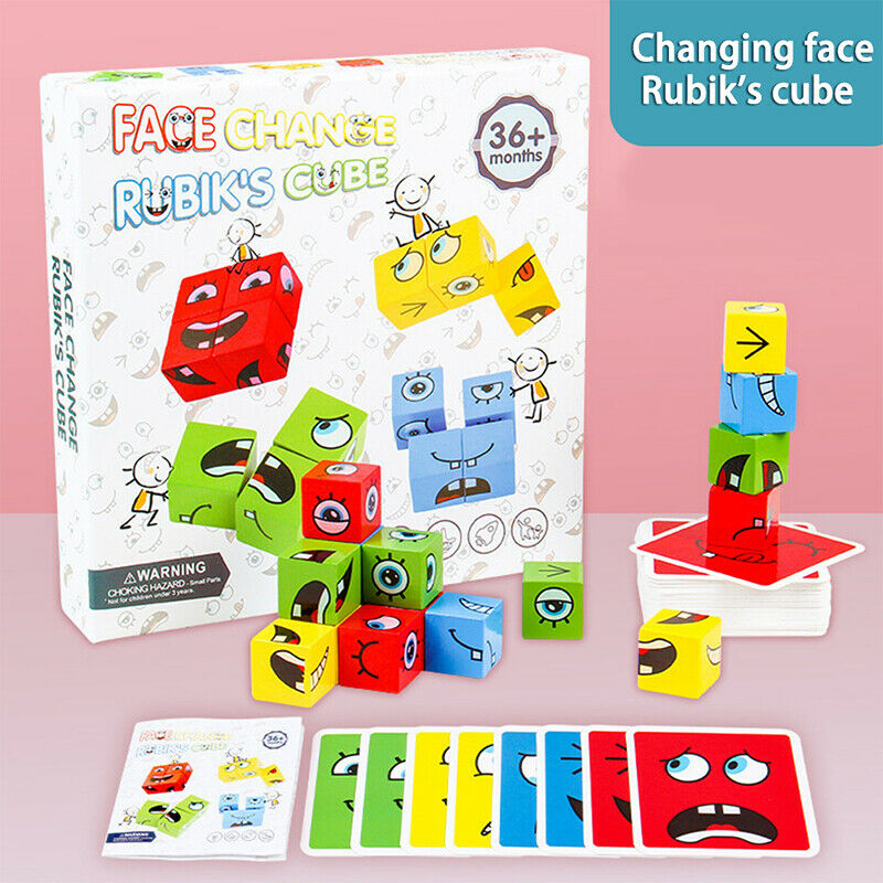 Building Block Face Changing Thinking Training Wooden Education Cartoon Toys SJ