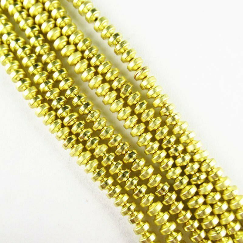 4x2mm Frosted Yellow Hematite Rondelle Pendant Loose Bead 15.5 " 18g A-465TS