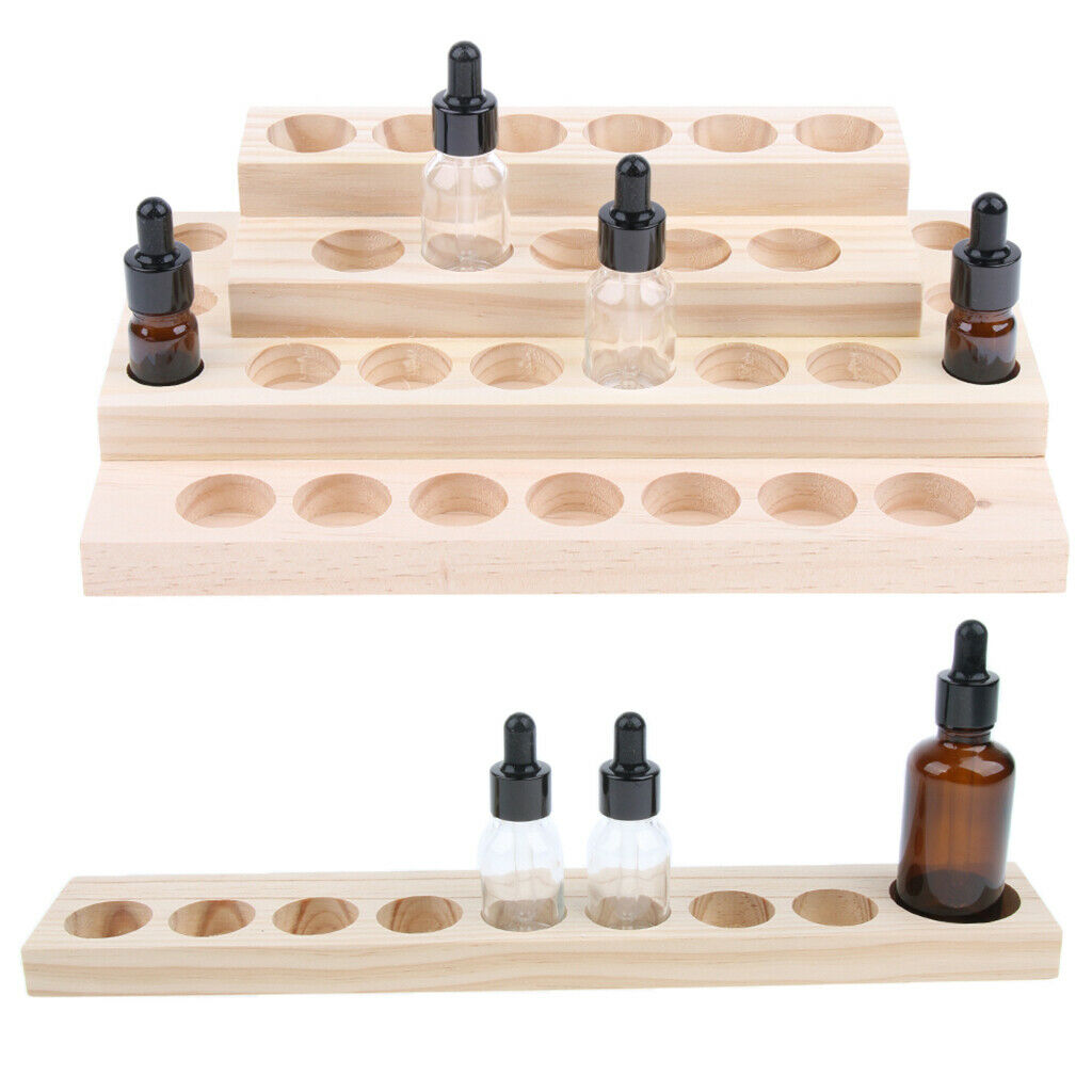 2 Pieces Wooden Essential Oil Holder Display Storage Rack Tray Organizer